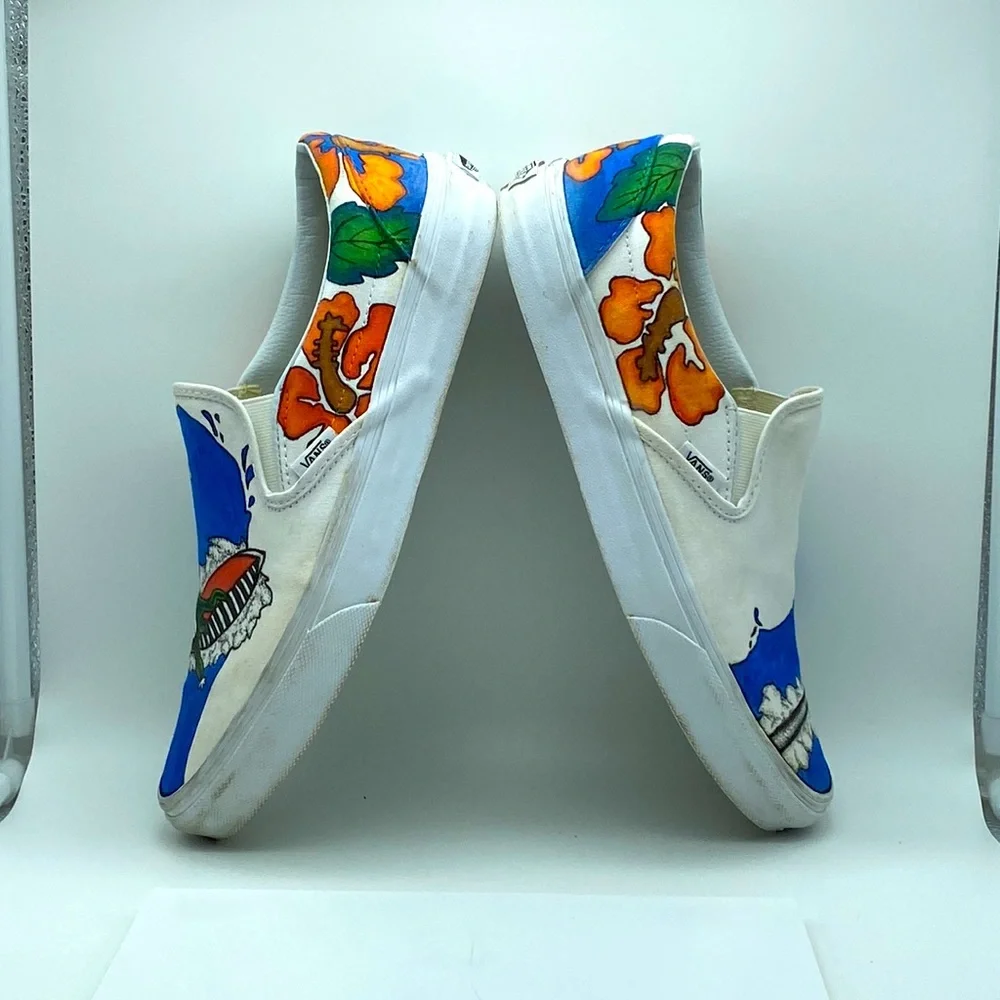 Custom artist design Vans classic slip-on Hawaiian surfboard theme One Of A Kind - Picture 8 of 12